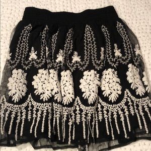 Black and White Embroidered Skirt